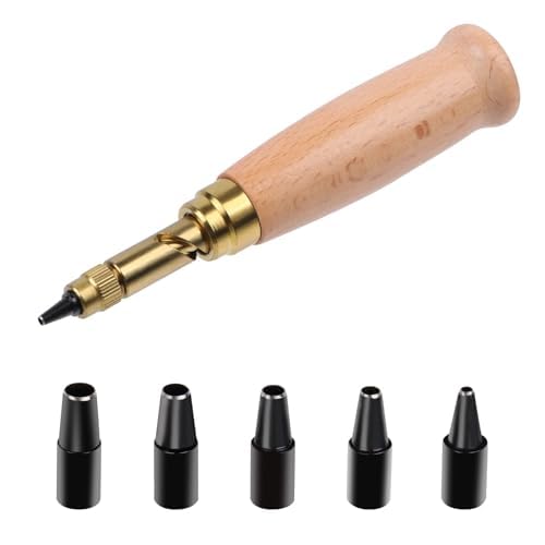 Locher zum Nähen Leder Papierhandwerk, ，Mit 6 Spitzen 1,5/2/2,5/3/3,5/4 mm, Holzgriff, lochzange papier stark und langlebig,perfekt für Leder, Papier, Karten und Filz von Generic