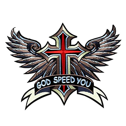 Locomo 33 cm große Kreuzflügel zum Aufbügeln auf Patch God Speed You bestickt großes Motorrad Fahrrad Emblem Badge Back Patch Jacke Mantel T-Shirt von Generic