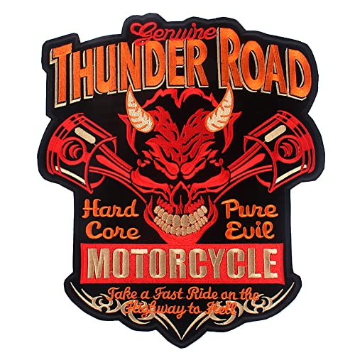 Locomo Ghost Rider Großer Aufnäher zum Aufbügeln bestickt Thunder Road Big Red Skull Bone Devil Motorrad Bike Emblem Badge Back Jacke Mantel T-Shirt von Generic