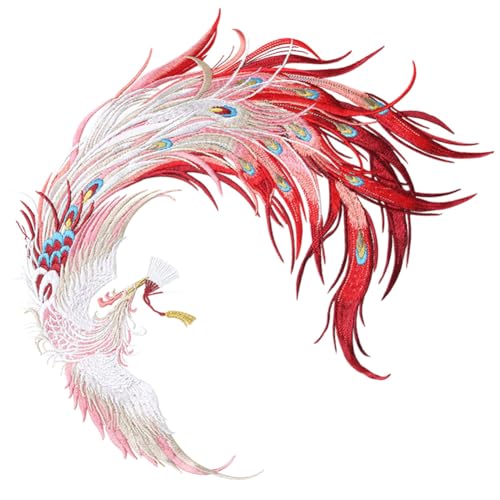 Locomo Großer Phoenix Aufnäher 28 cm Japanischer Vogel Runde Rückseite Patch Stickerei Big Notion Applikation für Hochzeitskleid Jacke Kleid Biker Reiter von Generic