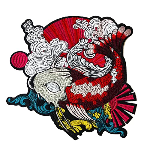 Locomo Großer japanischer Koi-Fisch-Statement zum Aufbügeln oder Aufnähen, bestickt, für Jacke, Rucksack, Mantel, Applikation Locomo Großer japanischer Koi-Fisch-Statement zum Aufbügeln oder Aufnähen, bestickt, für Jacke, Rucksack, Mantel, Applikation von Generic