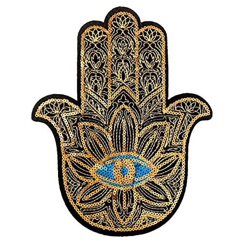 Locomo Hamsa-Augen-Pailletten-Aufnäher zum Aufbügeln von Hand von Fatima, zum Aufnähen, funkelnd, bunt von Generic