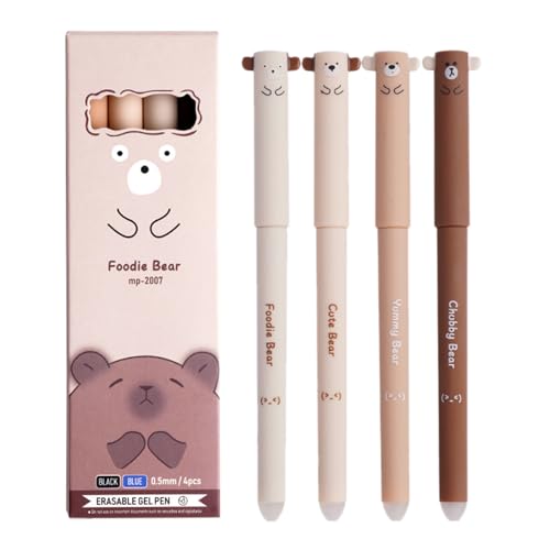 Löschbare Gelstifte, Stift mit Radiergummi, Tierstifte schwarze Tinte, 4 Stücke 0,5 mm glattes Schreiben niedlicher Stationär mit Gummi, Schulmaterial für Schüler Erwachsene Zeichnen Journaling von Generic