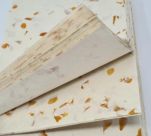 Lokta-Druckerpapier, A4, Merigold Blütenblätter auf natürlichem nepalesischem handgefertigtem Lokta-Papier (20) von Generic