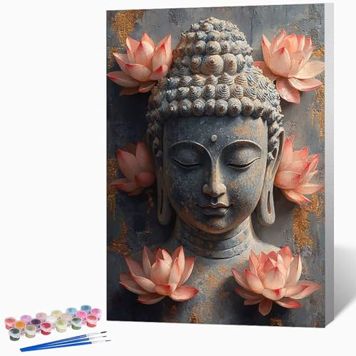 Lotus Malen Nach Zahlen Erwachsene Zen Malen Nach Zahlen DIY Set Erwachsene 50x65cm, Kreativ Handgemalt Leinwand Set Mit 3-Pinseln Und Acrylfarbe, Geschenke, Deko FüR Frauen (Ohne Rahmen) -LKF0766G von Generic