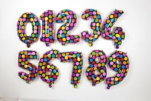 Luftballon Folienballon 16inch Geburtstagsdeko Ballon Zahl Deko zum Geburtstag (16 inch bunt gepunktet 1) von Generic