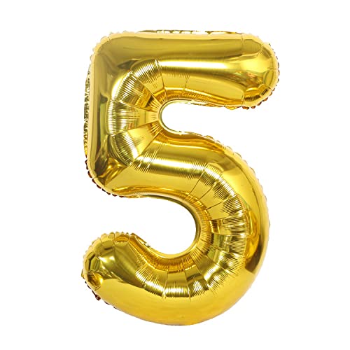 Luftballon Folienballon 23inch Geburtstagsdeko Ballon Zahl Deko zum Geburtstag (23inch holografisches Gold 5) von Generic