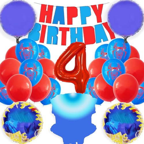 Luftballons 4 Geburtstag Junge, 4 Geburtstag Luftballon Party, 4. Geburtstag Junge Deko, Happy Birthday Ballon, Das Geburtstagsdekorationsset für Jungen Enthält Luftballons und Geburtstagsfahnen. von Generic