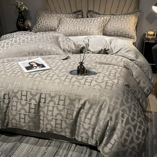 Luxuriöses Lyocell-Bettbezug-Set in Queen-Size, bequemes Bettwäsche-Set aus gewaschenem Lyocell, atmungsaktives Bettlaken-Set aus Jacquardstoff mit geometrischen Mustern,Grau,Queen Luxuriöses Lyocell-Bettbezug-Set in Queen-Size, bequemes Bettwäsche-Set aus gewaschenem Lyocell, atmungsaktives Bettlaken-Set aus Jacquardstoff mit geometrischen Mustern,Grau,Queen von Generic