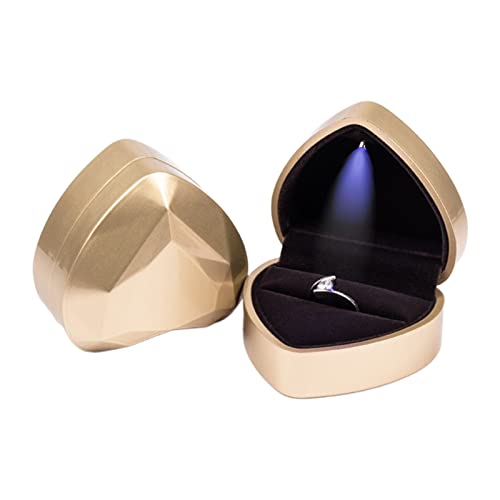 Luxus-Armband-Box, quadratisch, für Hochzeit, Anhänger, Ring, Schmuck, Geschenk-Box mit LED-Licht für Antrag, Verlobung, Hochzeit (goldenes Herz) von Generic