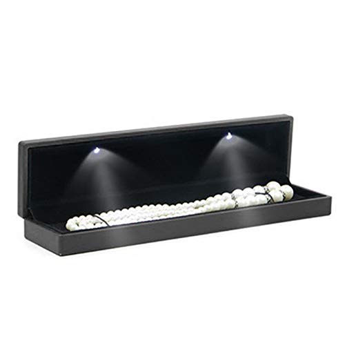 Luxus-Armband-Box, quadratisch, für Hochzeit, Anhänger, Ring, Schmuck, Geschenk-Box mit LED-Licht für Antrag, Verlobung, Hochzeit (schwarze lange Kette) von Generic