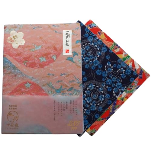 Made in Japan Echizen Washi Notebook with Sakura Watermark & Yuzen Origami Paper Set – Luxury Japanese Stationery Gift (Pastel Wave) von Generic