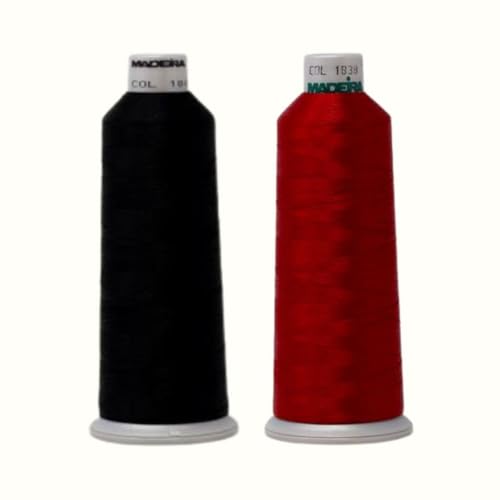 Madeira Polyneon Stickgarn, 2 Stück, Schwarz, 1800 Rot, 1838-500 Yd von Generic