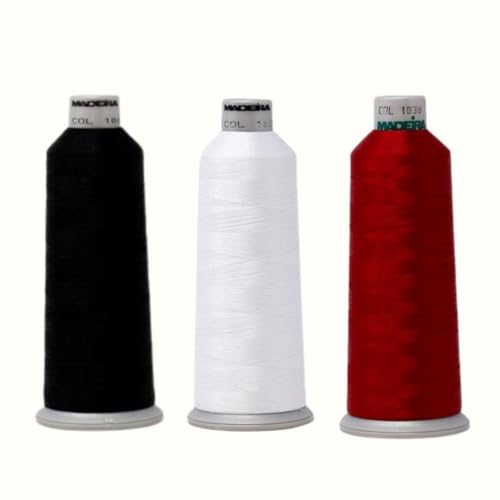 Madeira Polyneon-Stickgarn, 500 m, Schwarz, Weiß, Rot, 3er-Pack, Farben 1800-1801-1838 von Generic