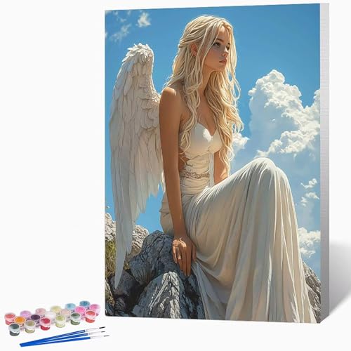 MäDchen Malen Nach Zahlen Erwachsene Engel Malen Nach Zahlen DIY Set Erwachsene 20x30cm, Kreativ Handgemalt Leinwand Set Mit 3-Pinseln Und Acrylfarbe, Geschenke FüR Frauen (Ohne Rahmen) -LKF07475P von Generic