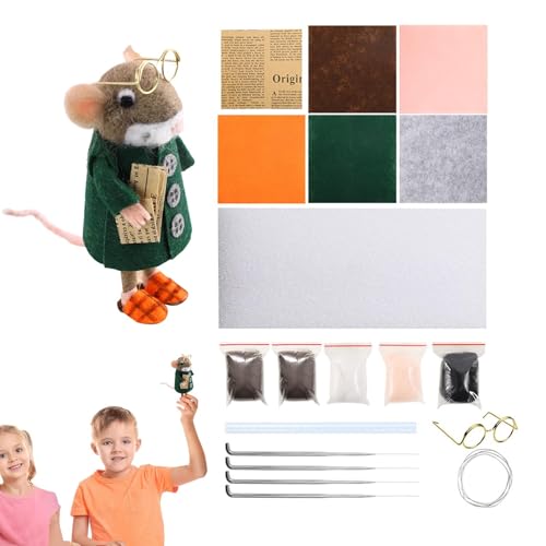 Mäuse für Anfänger des Nadelfilz-Sets, Nadelmäuse | Tier-Set aus Filz für Erwachsene - Mäuse Filz-Set aus Filz für Wolle mit Zubehör und Anleitung (evtl. nicht in deutscher Sprache) von Generic