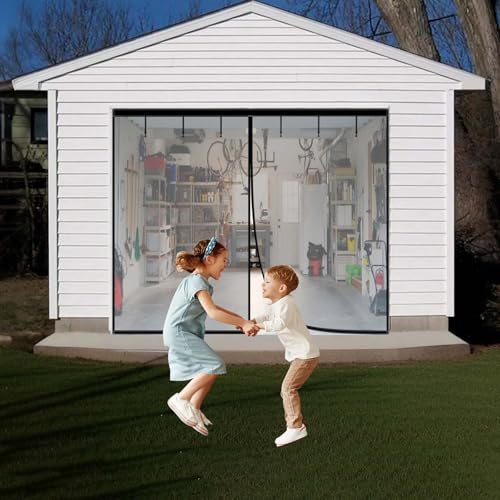 Magnetisches Fliegengitters Schutzgitter Für Garagentore Verstärktes Fiberglasnetz Mit Automatischem Magnetverschluss Freihändiges Passieren Strapazierfähig(Schwarz,305x305 cm) von Generic