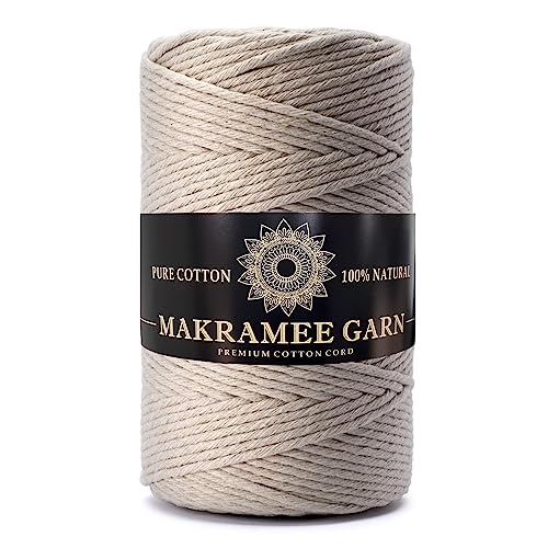 Makramee Garn. Baumwollgarn Kordel. 100% Natur Baumwoll-Kordel. Perfekt für Basteln, DIY, Handwerk & Stricken. 100% Natur Baumwollgarn, Dicke Macrame Cord (Beige, 5mm/100m) von Generic