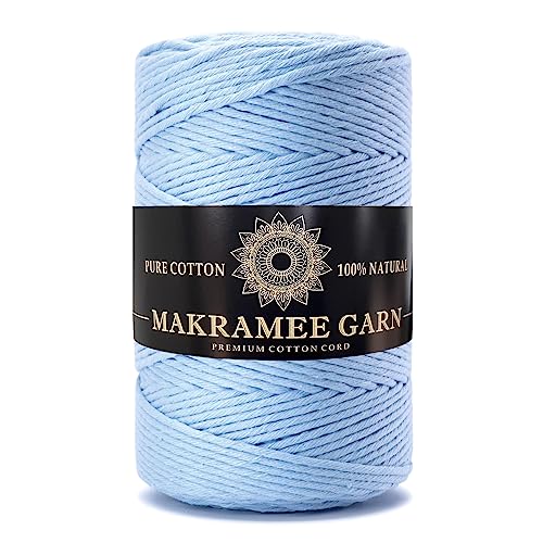 Makramee Garn. Baumwollgarn Kordel. 100% Natur Baumwoll-Kordel. Perfekt für Basteln, DIY, Handwerk & Stricken. 100% Natur Baumwollgarn, Dicke Macrame Cord (Blau, 3mm/200m) von Generic