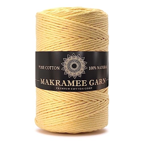 Makramee Garn. Baumwollgarn Kordel. 100% Natur Baumwoll-Kordel. Perfekt für Basteln, DIY, Handwerk & Stricken. 100% Natur Baumwollgarn, Dicke Macrame Cord (Gelb, 3mm/200m) von Generic