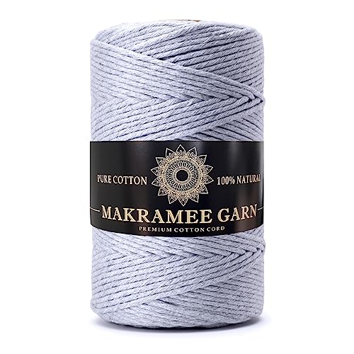 Makramee Garn. Baumwollgarn Kordel. 100% Natur Baumwoll-Kordel. Perfekt für Basteln, DIY, Handwerk & Stricken. 100% Natur Baumwollgarn, Dicke Macrame Cord (Hellgrau, 3mm/200m) von Generic