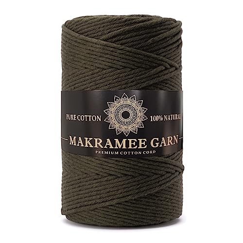 Makramee Garn. Baumwollgarn Kordel. 100% Natur Baumwoll-Kordel. Perfekt für Basteln, DIY, Handwerk & Stricken. 100% Natur Baumwollgarn, Dicke Macrame Cord (Khaki, 3mm/200m) von Generic