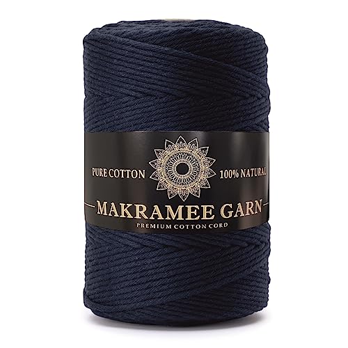 Makramee Garn. Baumwollgarn Kordel. 100% Natur Baumwoll-Kordel. Perfekt für Basteln, DIY, Handwerk & Stricken. 100% Natur Baumwollgarn, Dicke Macrame Cord (Marineblau, 3mm/200m) von Generic