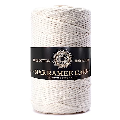 Makramee Garn. Baumwollgarn Kordel. 100% Natur Baumwoll-Kordel. Perfekt für Basteln, DIY, Handwerk & Stricken. 100% Natur Baumwollgarn, Dicke Macrame Cord (Natural, 3mm/200m) von Generic