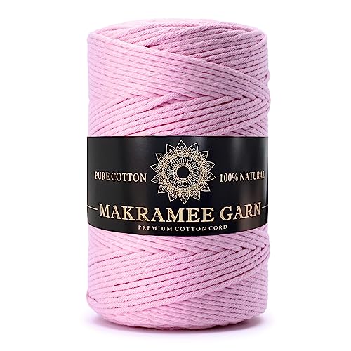 Makramee Garn. Baumwollgarn Kordel. 100% Natur Baumwoll-Kordel. Perfekt für Basteln, DIY, Handwerk & Stricken. 100% Natur Baumwollgarn, Dicke Macrame Cord (Rosa, 3mm/200m) von Generic