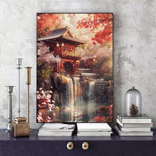 Malen Nach Zahlen Antike Gebäude Malen Nach Zahlen Erwachsene Japan DIY Paint by Numbers Bastelset Erwachsene Anfänger mit 3 Pinsel und Acrylfarben & Leinwand für Zimmer Deko 60 x 80cm -bby25061E von Generic