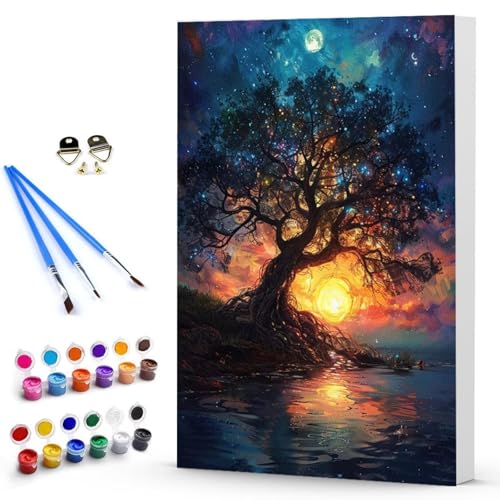 Malen Nach Zahlen Baum Abstrakt Malen Nach Zahlen Kinde, Anfänger, Kreatives für Erwachsene Leinwand öLgemäld Kit, Mit 3 - Pinseln und Acrylfarbe, Frauen Home Deko Geschenk (50x65cm) -TL250330 von Generic