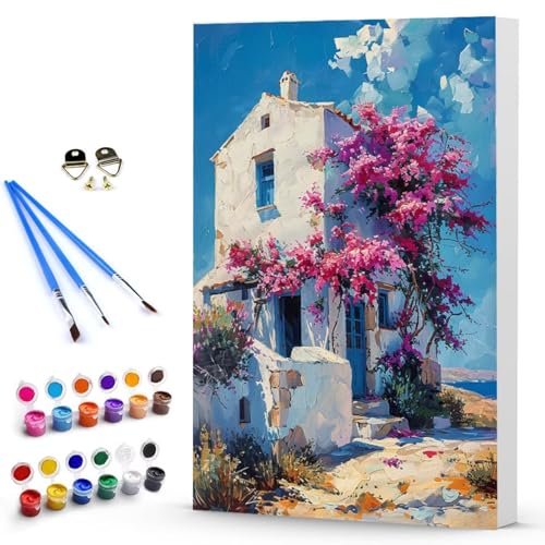 Malen Nach Zahlen Blume Haus Malen Nach Zahlen Kinde, Anfänger, Kreatives für Erwachsene Leinwand öLgemäld Kit, Mit 3 - Pinseln und Acrylfarbe, Frauen Home Deko Geburtstag Geschenk (50x65cm) -TL250370 von Generic