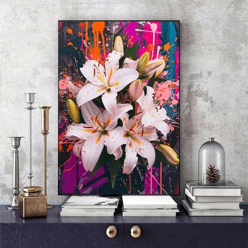 Malen Nach Zahlen Blume Malen Nach Zahlen Erwachsene Anlage DIY Paint by Numbers Bastelset Erwachsene Anfänger mit 3 Pinsel und Acrylfarben & Knitterfreie Leinwand für Zimmer Deko 50 x 65cm -bby2506YW von Generic