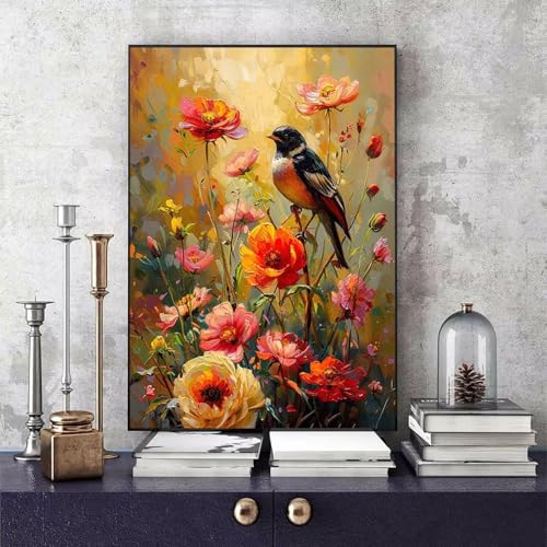 Malen Nach Zahlen Blume Malen Nach Zahlen Erwachsene Vogel DIY Paint by Numbers Bastelset Erwachsene Anfänger mit 3 Pinsel und Acrylfarben & Knitterfreie Leinwand für Zimmer Deko 100x135cm -bby2506VI von Generic