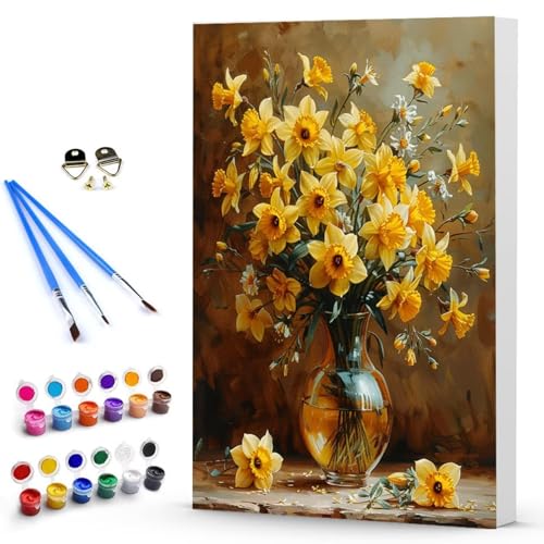 Malen Nach Zahlen Blume Vase Malen Nach Zahlen Kinde, Anfänger, Kreatives für Erwachsene Leinwand öLgemäld Kit, Mit 3 - Pinseln und Acrylfarbe, Frauen Home Deko Geburtstag Geschenk (50x65cm) -TL25038J von Generic