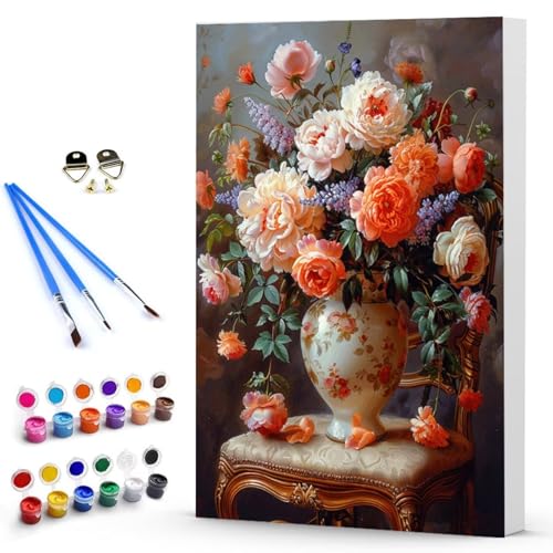 Malen Nach Zahlen Blume Vase Malen Nach Zahlen Kinde, Anfänger, Kreatives für Erwachsene Leinwand öLgemäld Kit, Mit 3 - Pinseln und Acrylfarbe, Frauen Home Deko Geburtstag Geschenk (70x95cm) -TL2503R4 von Generic