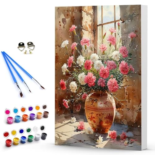 Malen Nach Zahlen Blume Vase Malen Nach Zahlen Kinde, Anfänger, Kreatives für Erwachsene Leinwand öLgemäld Kit, Mit 3 - Pinseln und Acrylfarbe, Frauen Home Deko Geburtstag Geschenk 30x40 cm -TL25032L von Generic