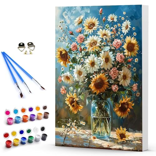 Malen Nach Zahlen Blume Vase Malen Nach Zahlen Kinde, Anfänger, Kreatives für Erwachsene Leinwand öLgemäld Kit, Mit 3 - Pinseln und Acrylfarbe, Frauen Home Deko Geburtstag Geschenk 40x60 cm -TL25032Q von Generic
