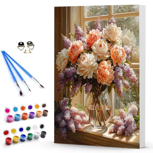 Malen Nach Zahlen Blume Vase Malen Nach Zahlen Kinde, Anfänger, Kreatives für Erwachsene Leinwand öLgemäld Kit, Mit 3 - Pinseln und Acrylfarbe, Frauen Home Deko Geschenk 100 x 135 cm -TL2503T3 von Generic