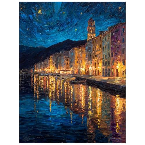 Malen Nach Zahlen Erwachsene, Malen Nach Zahlen Abstrakt Leinwand Bilder Basteln Erwachsene Stadt mit Farbe Leinwand zum Bemalen 55 x 40cm, Paint by Numbers als WandDeko wohnzimmer Geschenke 8YH-2068 von Generic