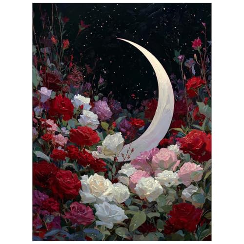 Malen Nach Zahlen Erwachsene, Malen Nach Zahlen Blume Leinwand Bilder Basteln Erwachsene Mond mit Farbe Leinwand zum Bemalen 40x55cm, Paint by Numbers als WandDeko wohnzimmer Geschenke 8YH-3916 von Generic