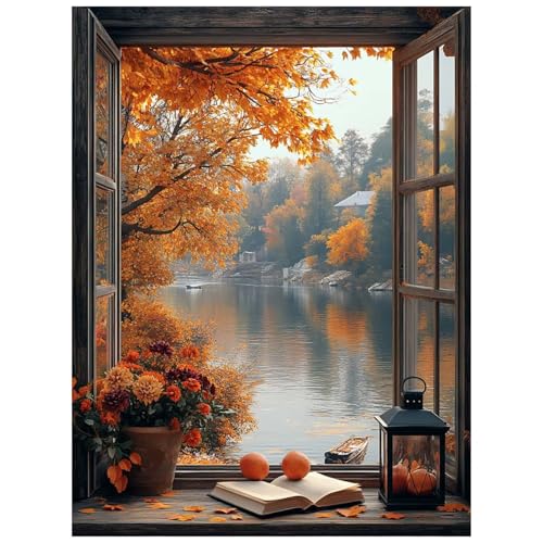 Malen Nach Zahlen Erwachsene, Malen Nach Zahlen Fensterbank Leinwand Bilder Basteln Erwachsene Seeblick mit Farbe Leinwand zum Bemalen 100 x 135 cm, Paint by Numbers als WandDeko wohnzimmer 8YH-2114 von Generic