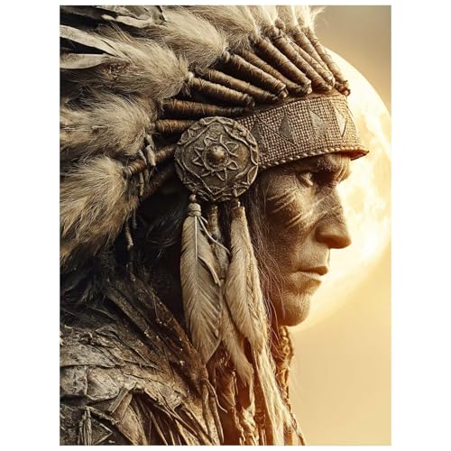 Malen Nach Zahlen Erwachsene, Malen Nach Zahlen Indianer Leinwand Bilder Basteln Erwachsene Krieger mit Farbe Leinwand zum Bemalen 55 x 40 cm, Paint by Numbers als Deko Wohnzimmer Geschenke 8YH-1984 von Generic