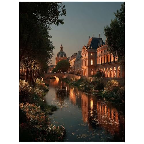 Malen Nach Zahlen Erwachsene, Malen Nach Zahlen Landschaft Leinwand Bilder Basteln Erwachsene Wasserstadt mit Farbe Leinwand zum Bemalen 100 x 135 cm, Paint by Numbers als WandDeko wohnzimmer 8YH-4116 von Generic