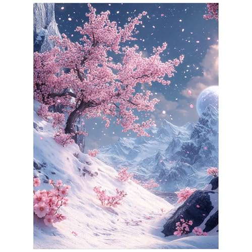 Malen Nach Zahlen Erwachsene, Malen Nach Zahlen Schneeberg Leinwand Bilder Basteln Erwachsene Kirschblüten mit Farbe Leinwand zum Bemalen 70x95cm, Paint by Numbers als WandDeko wohnzimmer 8YH-3009 von Generic