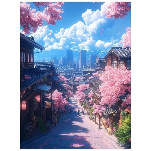 Malen Nach Zahlen Erwachsene, Malen Nach Zahlen Stadt Leinwand Bilder Basteln Erwachsene Kirschblüten mit Farbe Leinwand zum Bemalen 50 x 70cm, Paint by Numbers als WandDeko wohnzimmer 8YH-1831 von Generic