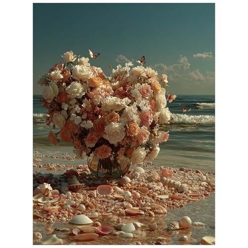Malen Nach Zahlen Erwachsene, Malen Nach Zahlen Strand Leinwand Bilder Basteln Erwachsene Blume mit Farbe Leinwand zum Bemalen 60x80cm, Paint by Numbers als WandDeko wohnzimmer Geschenke 8YH-5248 von Generic