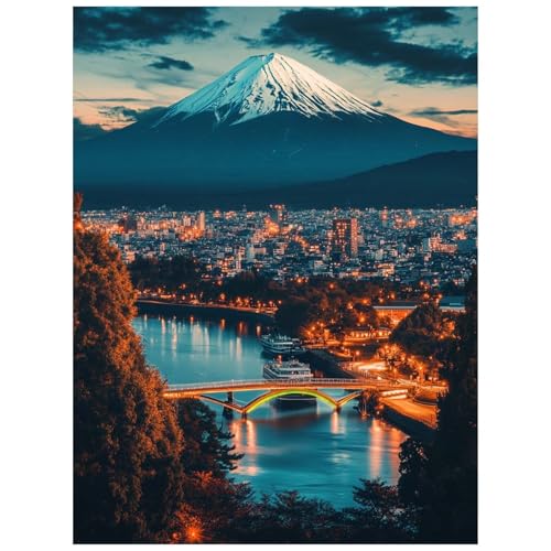 Malen Nach Zahlen Erwachsene, Malen Nach Zahlen Vulkan Fuji Leinwand Bilder Basteln Erwachsene Stadt mit Farbe Leinwand zum Bemalen 55x40 cm Paint by Numbers als WandDeko wohnzimmer Geschenke 8YH-5358 von Generic