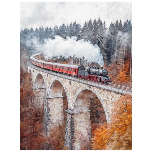 Malen Nach Zahlen Erwachsene, Malen Nach Zahlen Zug Leinwand Bilder Basteln Erwachsene Brücke mit Farbe Leinwand zum Bemalen 30 x 40cm, Paint by Numbers als WandDeko wohnzimmer Geschenke 8YH-4013 von Generic