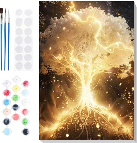 Malen Nach Zahlen Erwachsene, Malen nach Zahlen Kinder Baum Sternenhimmel DIY Handgemal Acryl Ölmalerei auf Leinwand mit Pinseln, Wanddekoration Zuhause, Kreatives Hobby, Ohne Rahmen 36 x 48 in B-94 von Generic